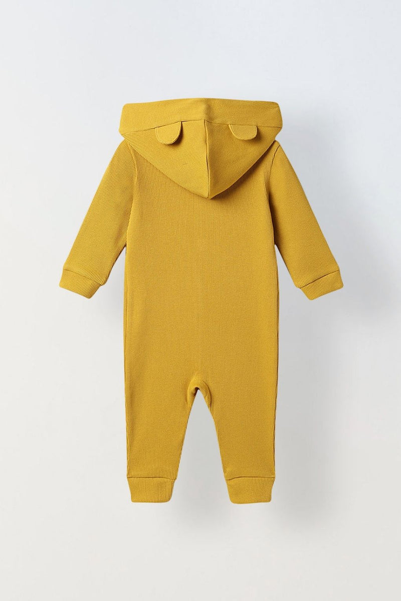 Spunkies Infant Mustard Hooded Romper with Patch