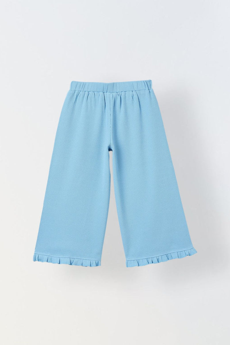 Spunkies Girls Light Blue Solid Elasticated Waist Trousers