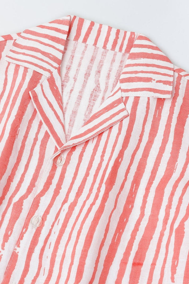 Spunkies White & Coral Red Striped Co-Ord Set- Boy