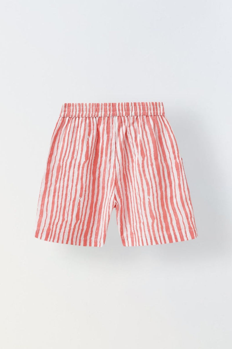 Spunkies White & Coral Red Striped Co-Ord Set- Boy