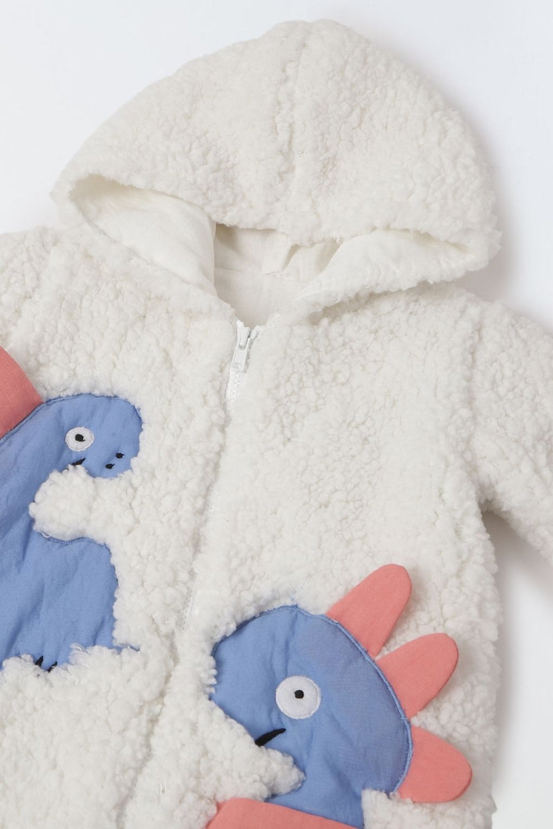 Infant Fuzzy Dinosaur Hooded Romper - Cozy & Adorable Winter Outfit