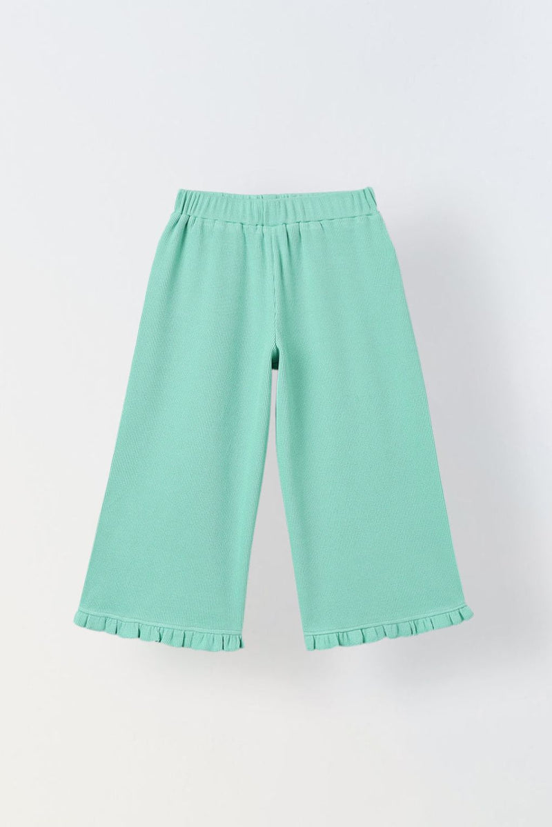 Spunkies Girls Green Solid Elasticated Waist Trousers