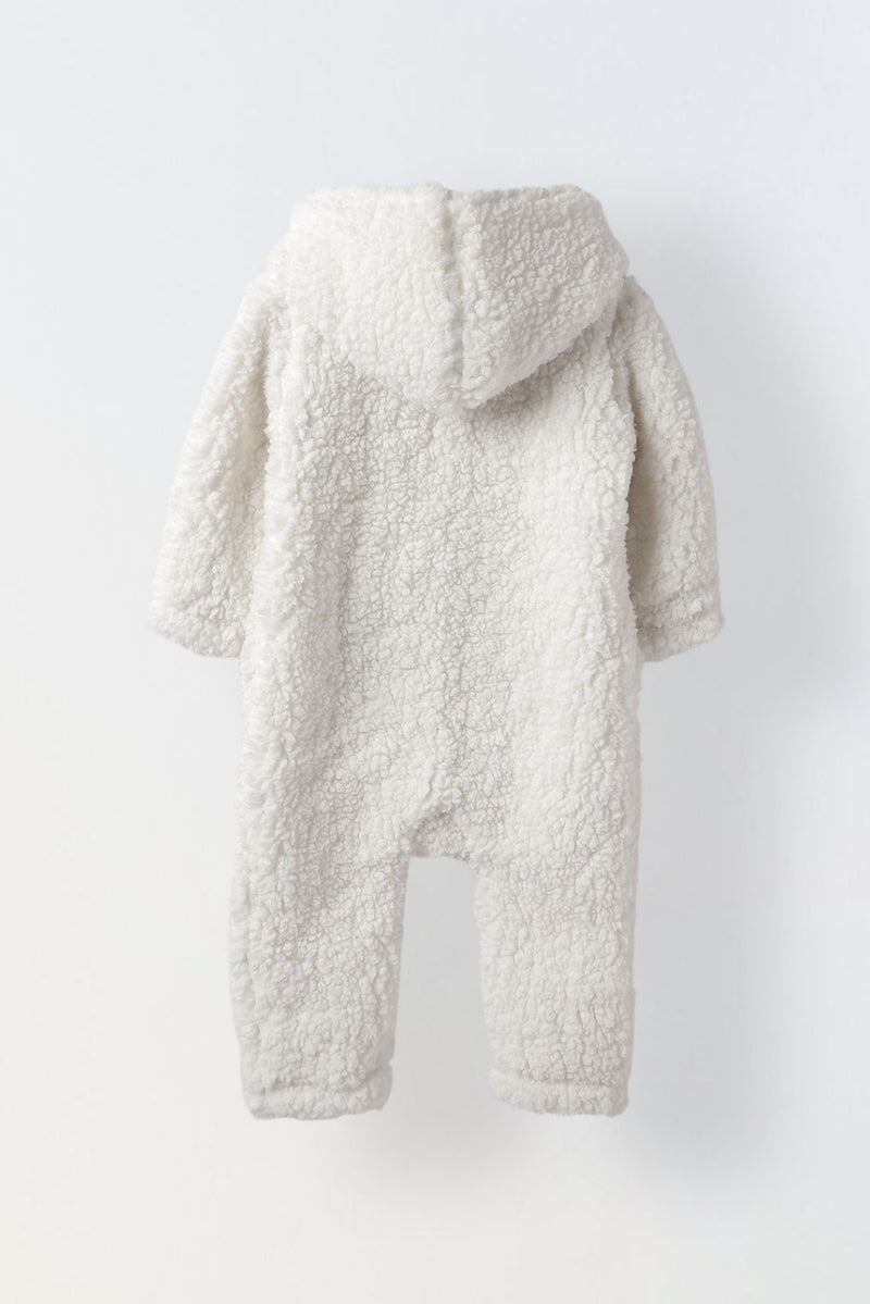 Infant Fuzzy Dinosaur Hooded Romper - Cozy & Adorable Winter Outfit