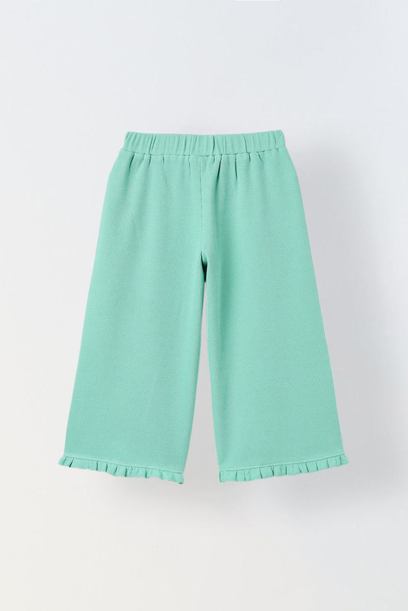Spunkies Girls Green Solid Elasticated Waist Trousers