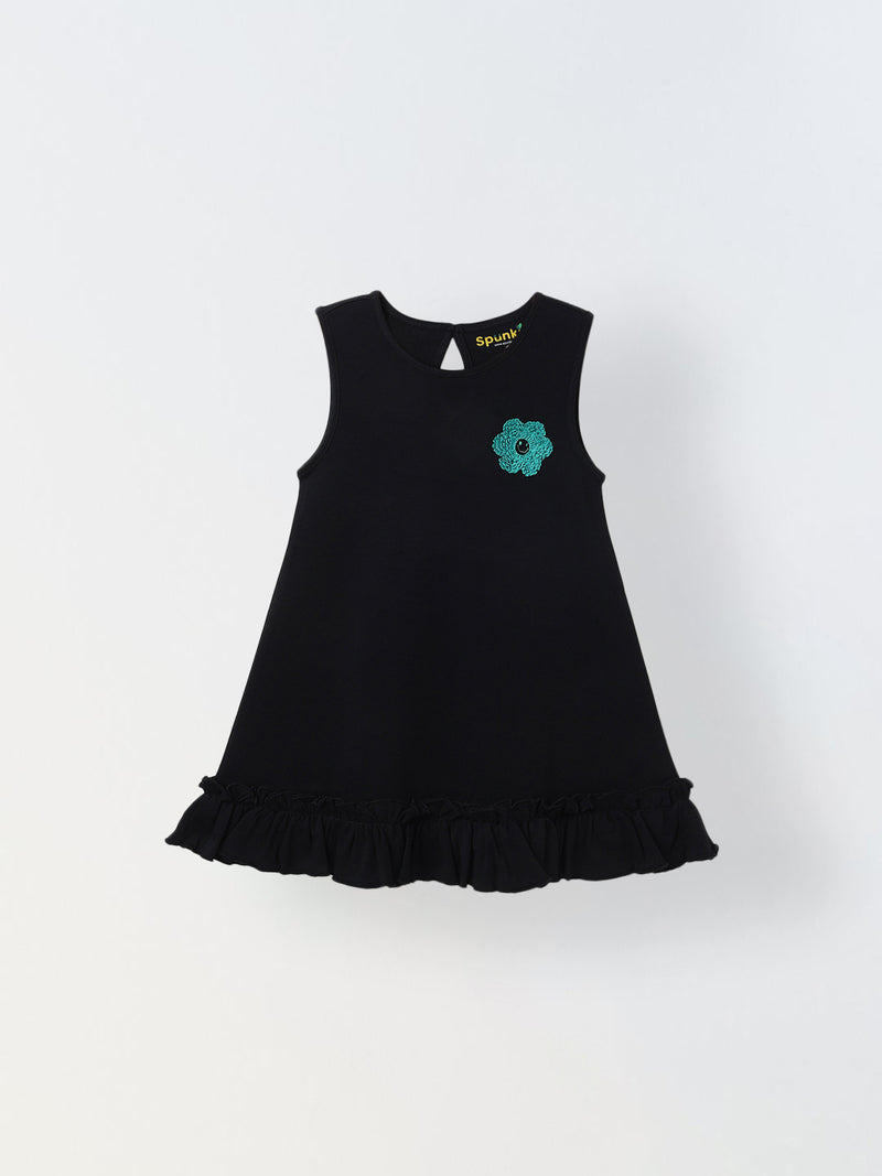 Black Cotton Sleeveless Ruffle Hem Dress