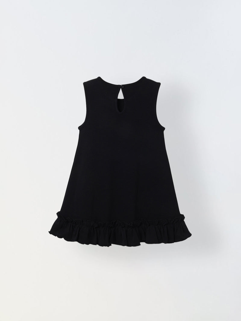 Black Cotton Sleeveless Ruffle Hem Dress