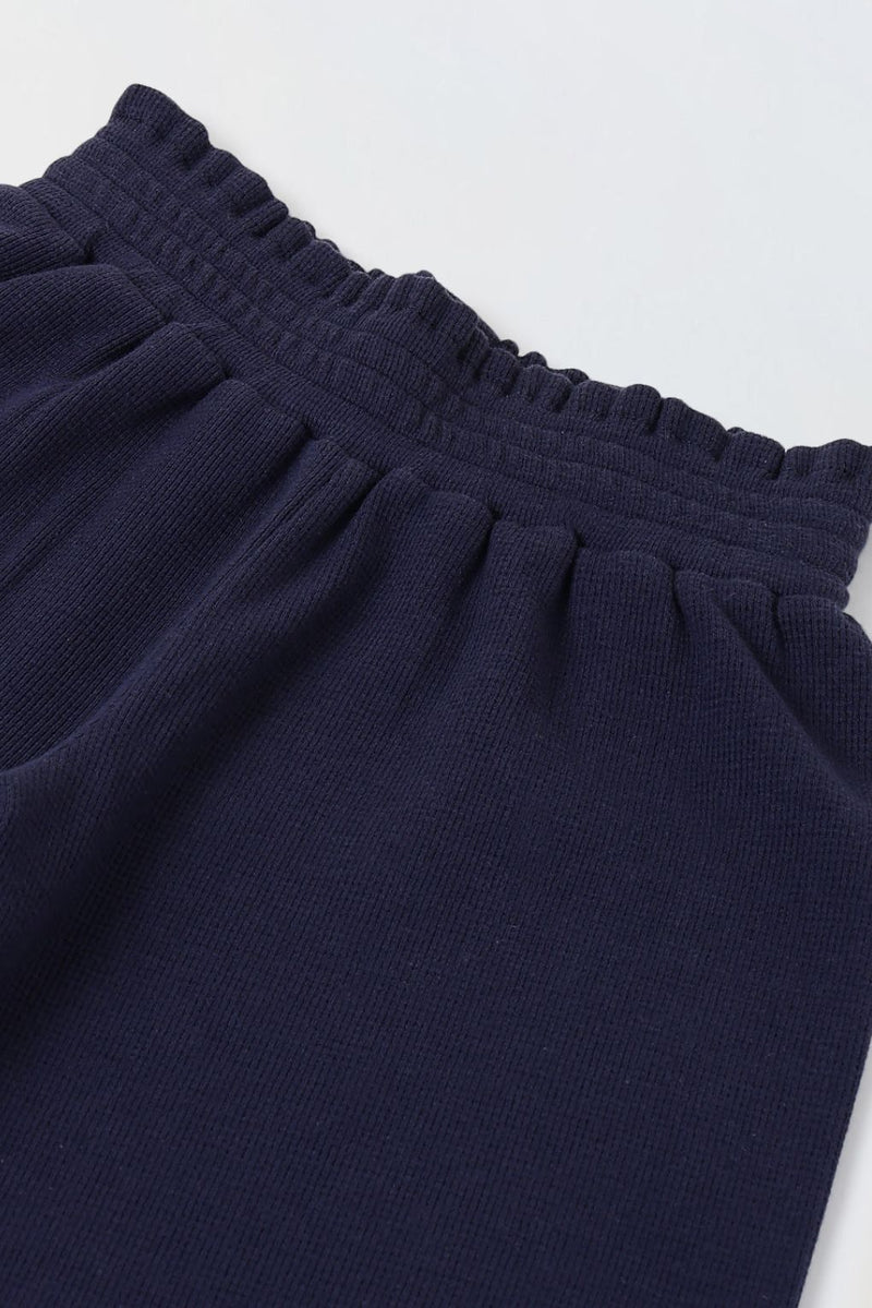Spunkies Girls Navy Blue Solid Elasticated Waist Trousers