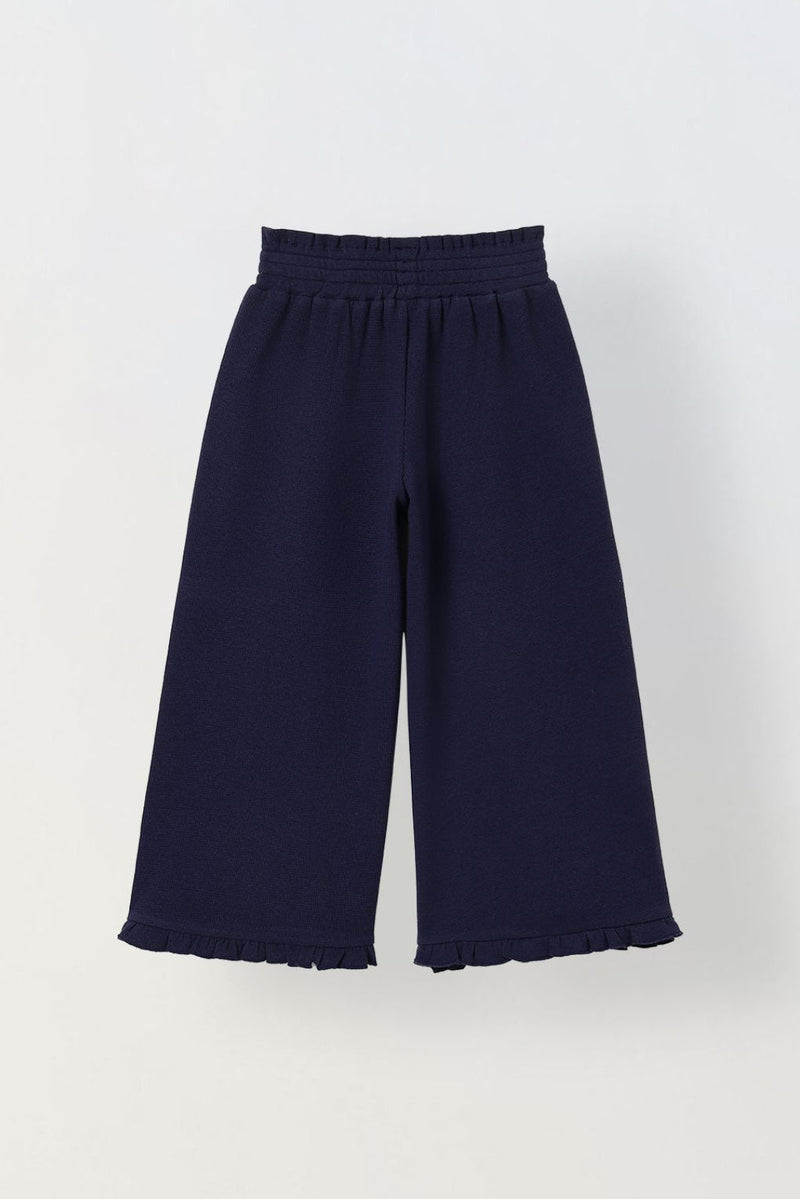 Spunkies Girls Navy Blue Solid Elasticated Waist Trousers