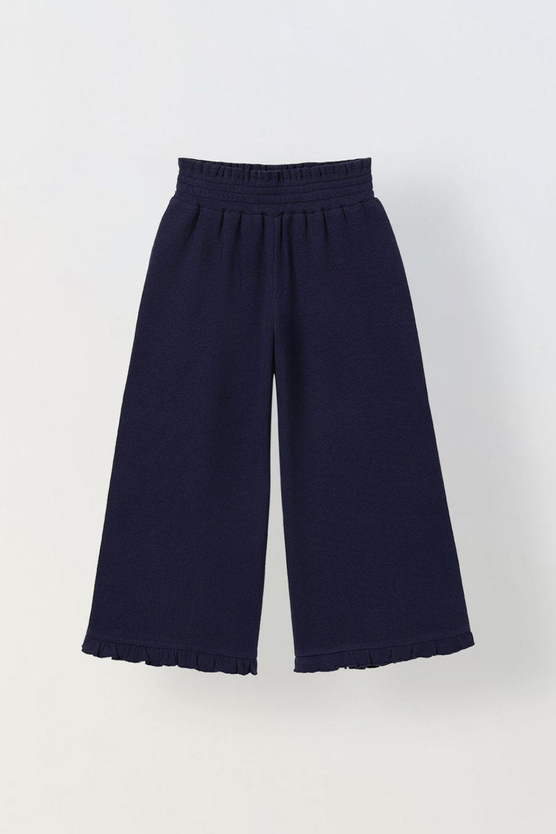 Spunkies Girls Navy Blue Solid Elasticated Waist Trousers