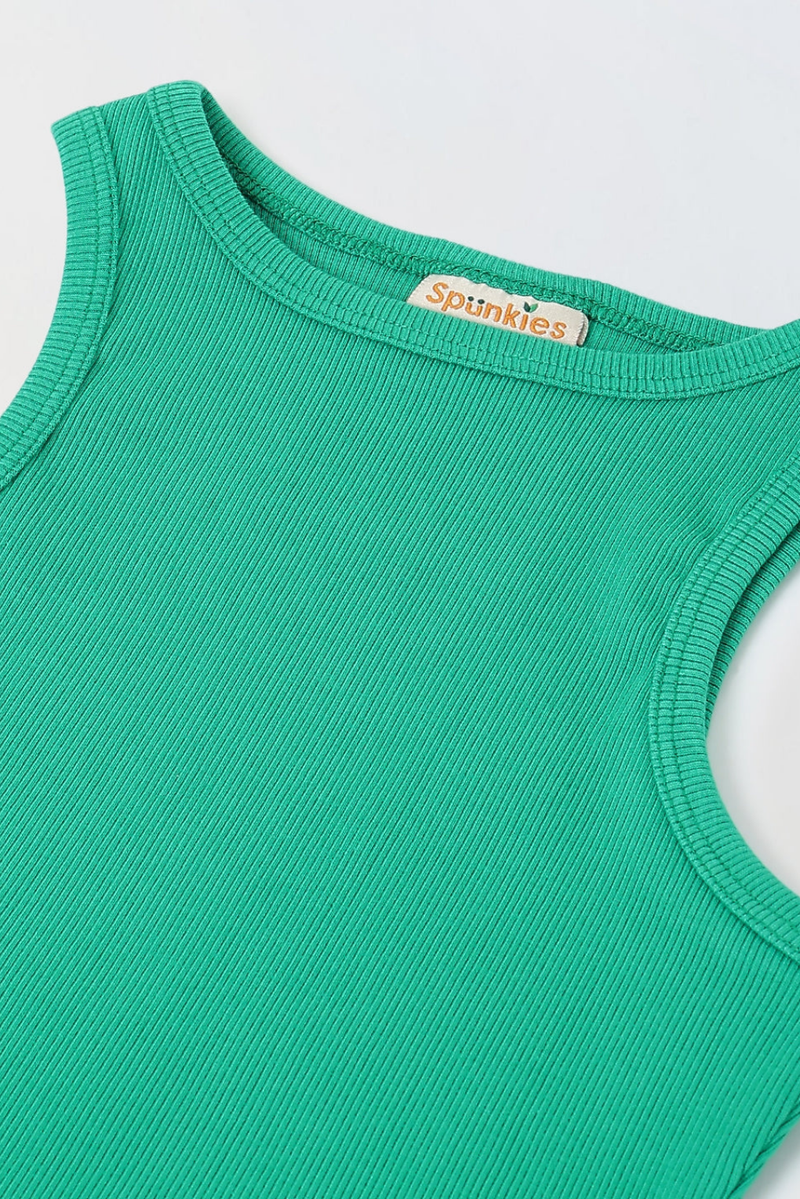 Spunkies Green Girls Solid Round Neck Sleeveless Tank Top