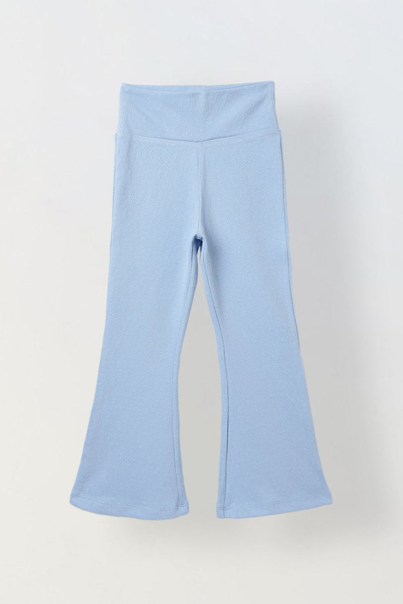 Spunkies Girls Blue Textured Floral Elasticated Waist Flared Leggings