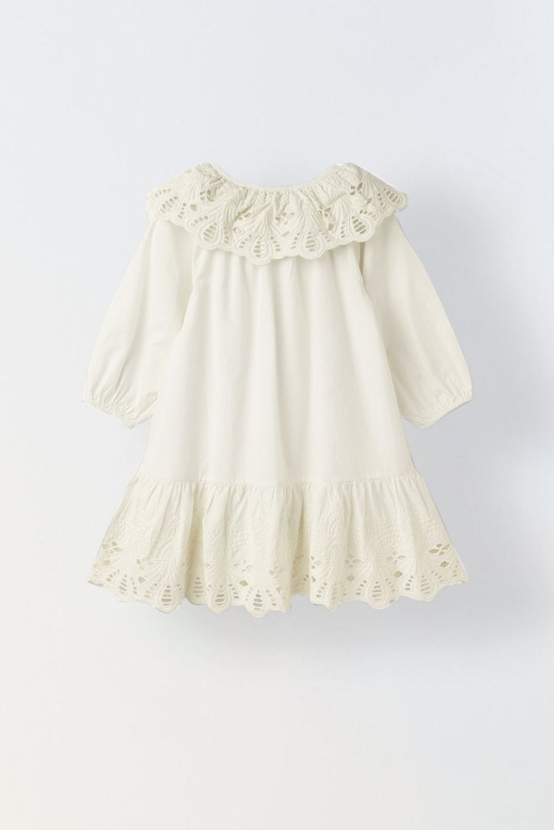 White Eyelet Lace Ruffle Dress-Girls