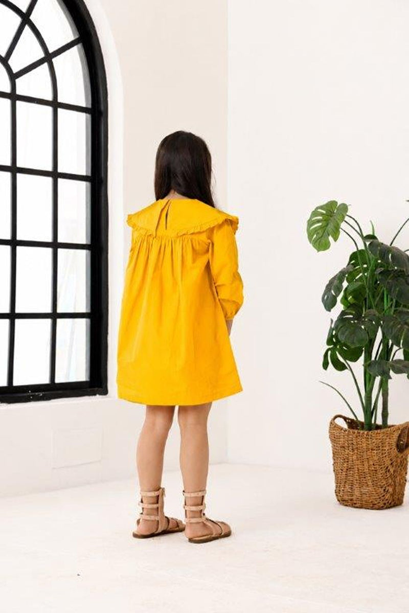 Spunkies Girls Mustard Frill Collar Kids Dress