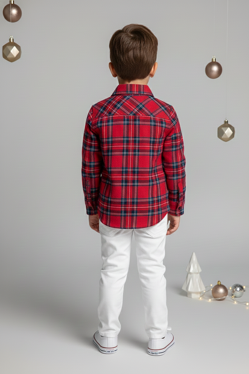 Spunkies Boys Red Checked Flannel Santa Shirt