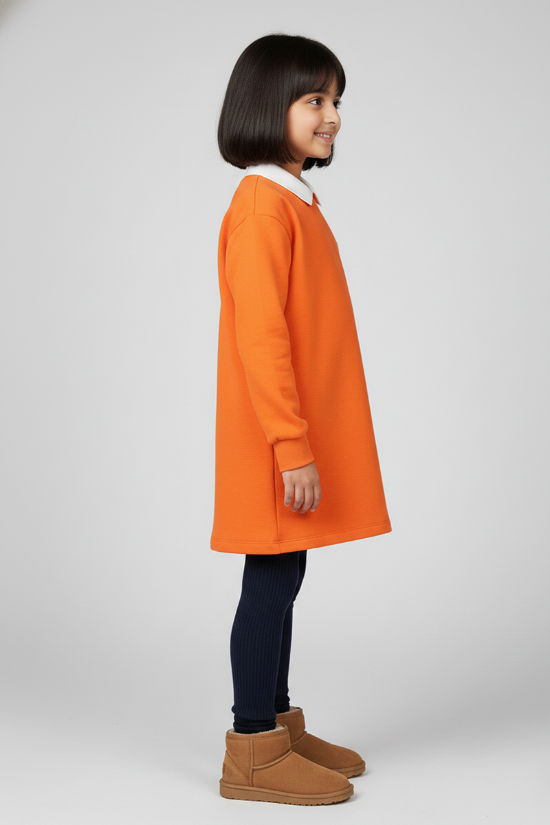 Spunkies Girls Orange Collar Neck Solid Dress