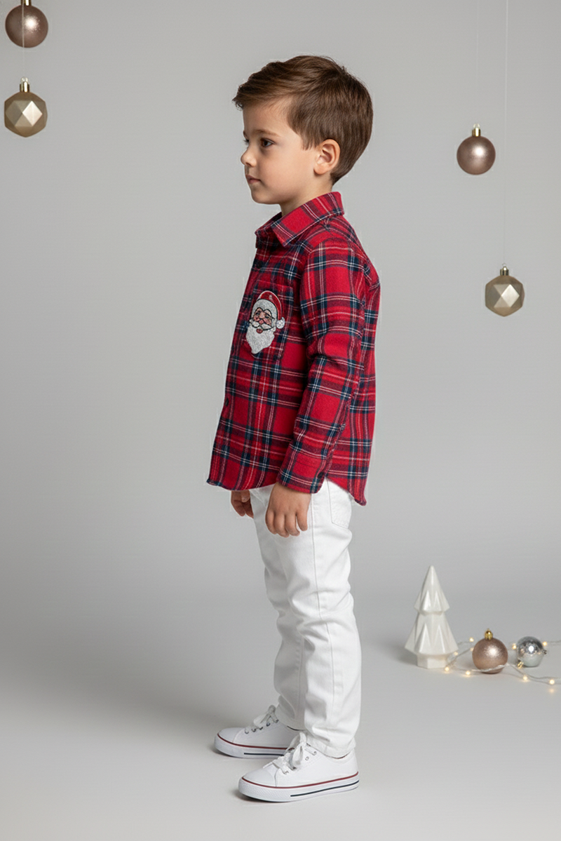 Spunkies Boys Red Checked Flannel Santa Shirt