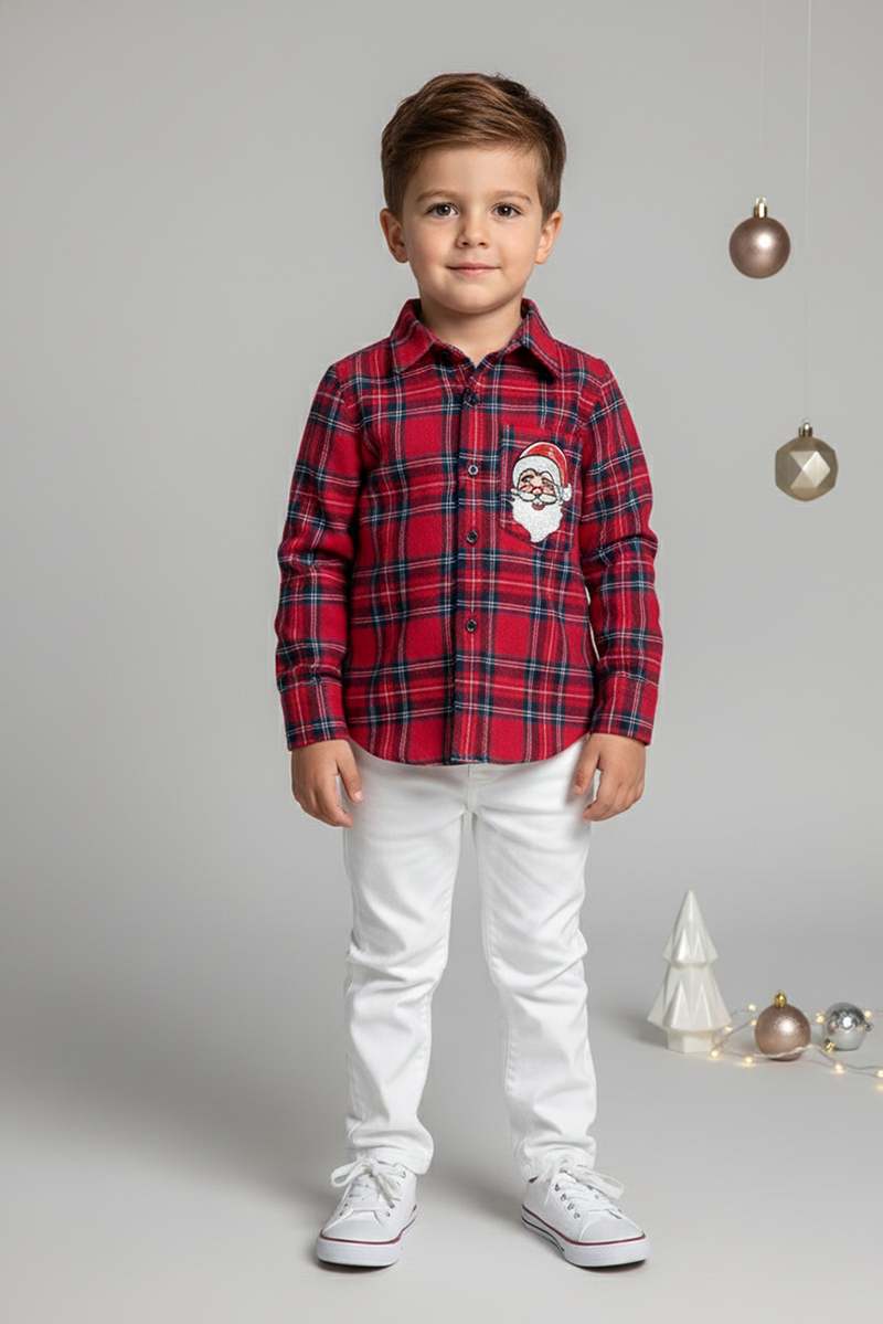 Spunkies Boys Red Checked Flannel Santa Shirt