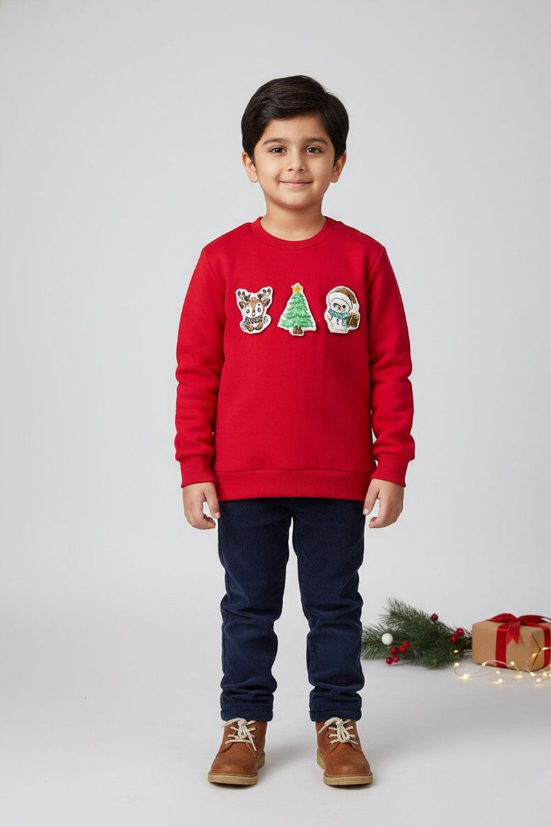 Spunkies Boys Red Christmas Patch Crewneck Sweatshirt