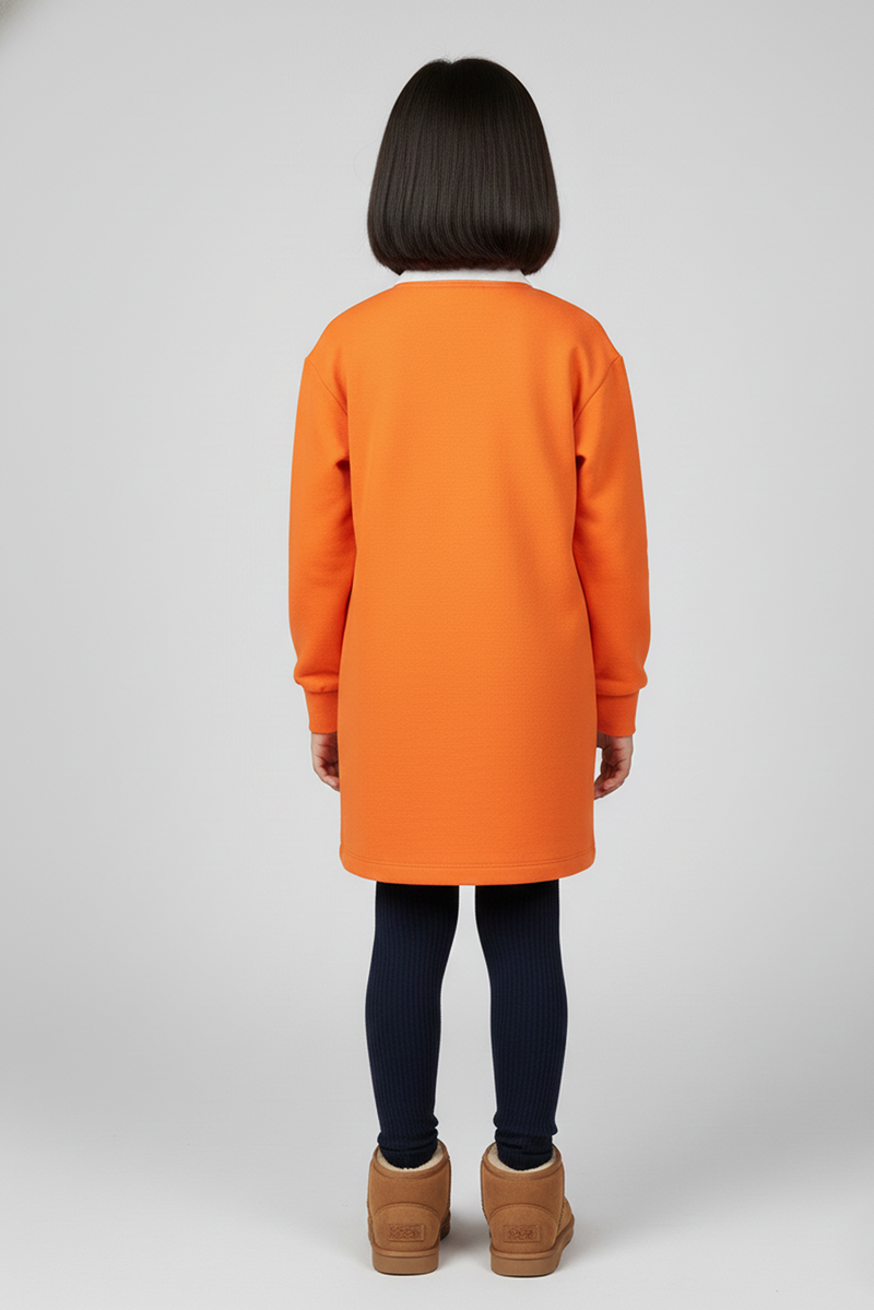 Spunkies Girls Orange Collar Neck Solid Dress