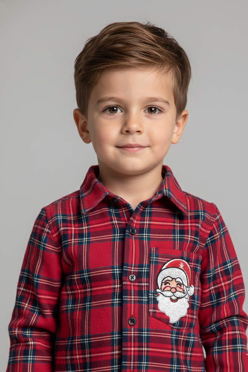 Spunkies Boys Red Checked Flannel Santa Shirt