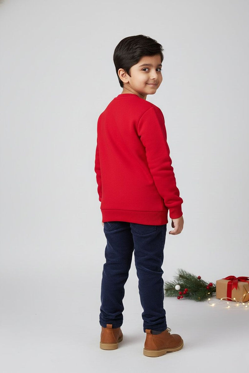 Spunkies Boys Red Christmas Patch Crewneck Sweatshirt