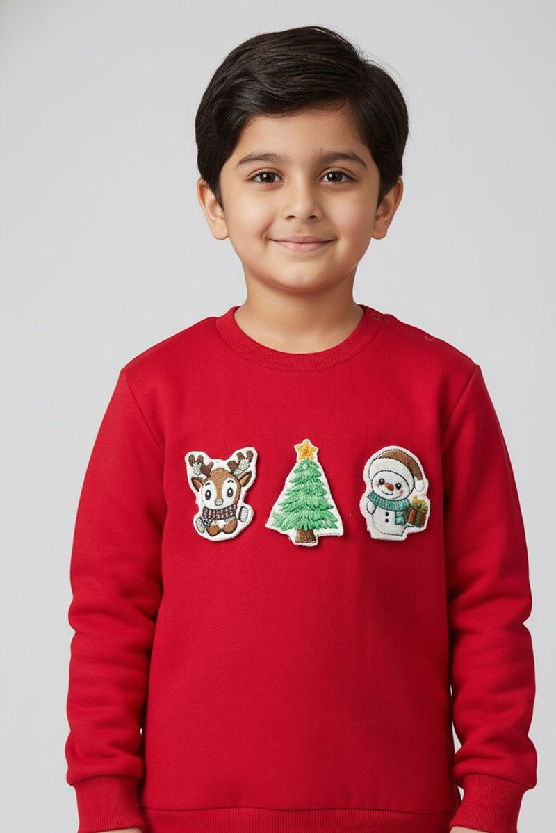 Spunkies Boys Red Christmas Patch Crewneck Sweatshirt