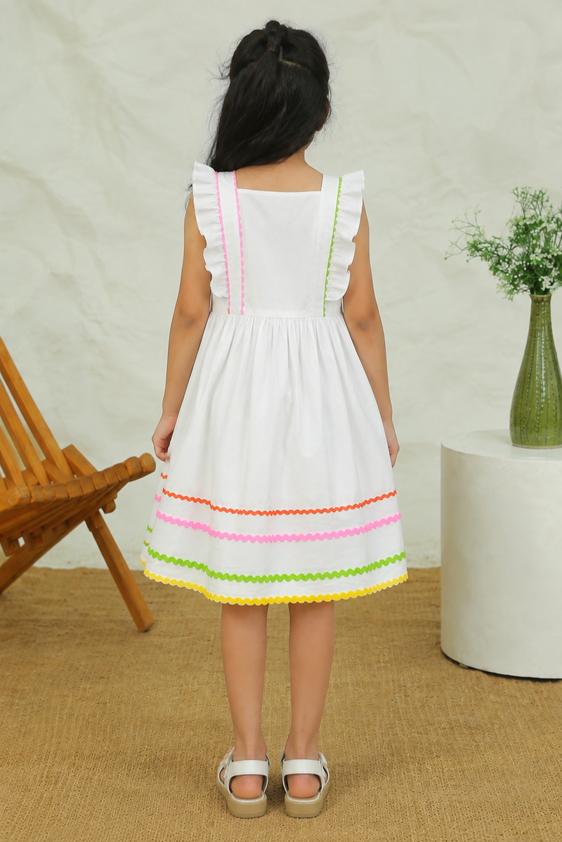 Spunkies Girls White Fit & Flare Dress