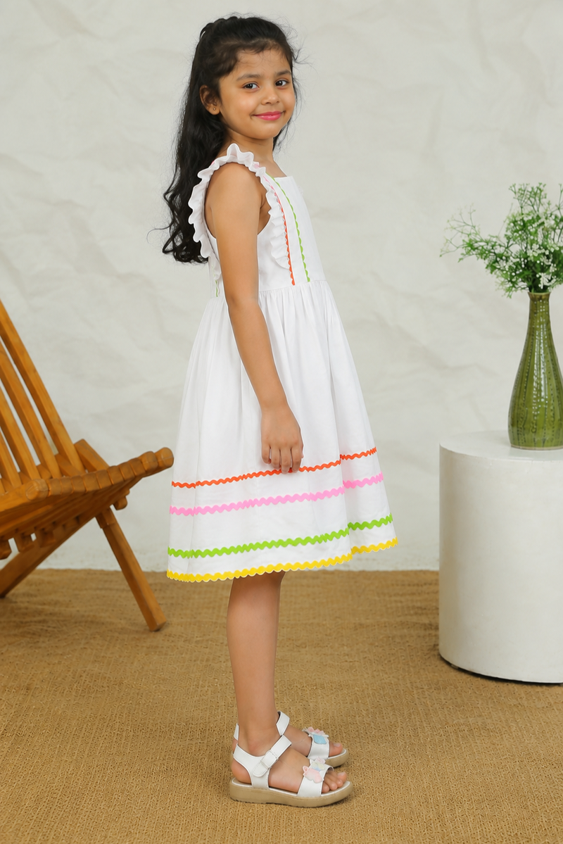 Spunkies Girls White Fit & Flare Dress