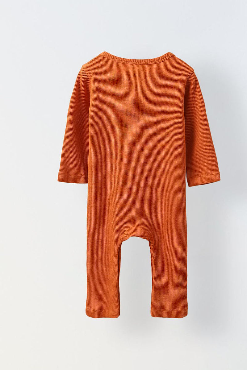 Spunkies Cotton Waffle Knit Solid Regular Casual Wear Romper Infant Full Sleeve Rust Soft Fabric