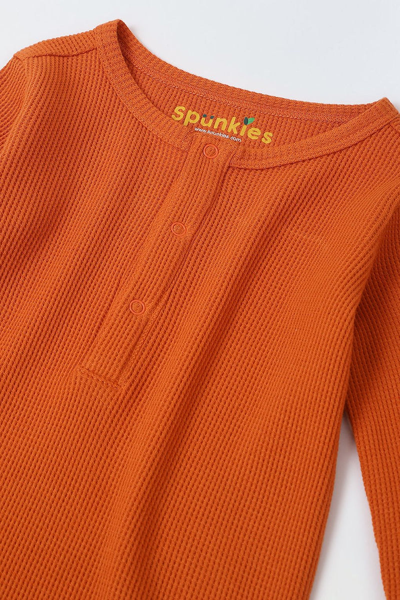 Spunkies Cotton Waffle Knit Solid Regular Casual Wear Romper Infant Full Sleeve Rust Soft Fabric