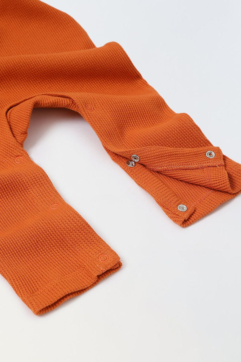 Spunkies Cotton Waffle Knit Solid Regular Casual Wear Romper Infant Full Sleeve Rust Soft Fabric