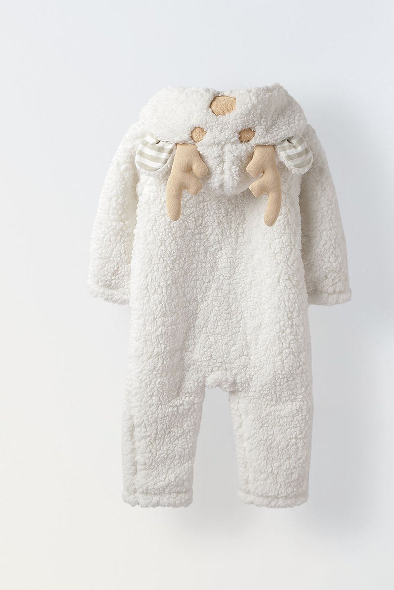 Spunkies Infant Sherpa Paw Print Hooded Romper - Ultra-Soft & Cozy Winter Outfit