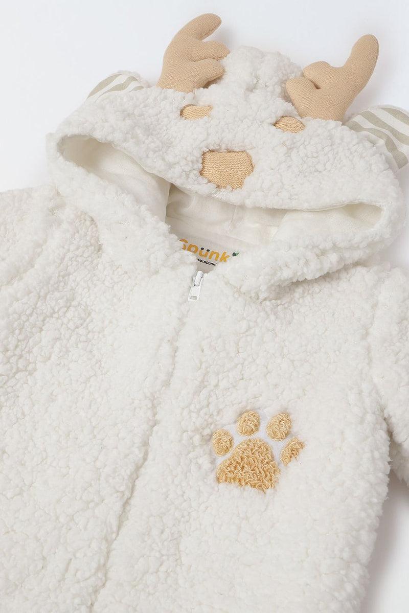 Spunkies Infant Sherpa Paw Print Hooded Romper - Ultra-Soft & Cozy Winter Outfit