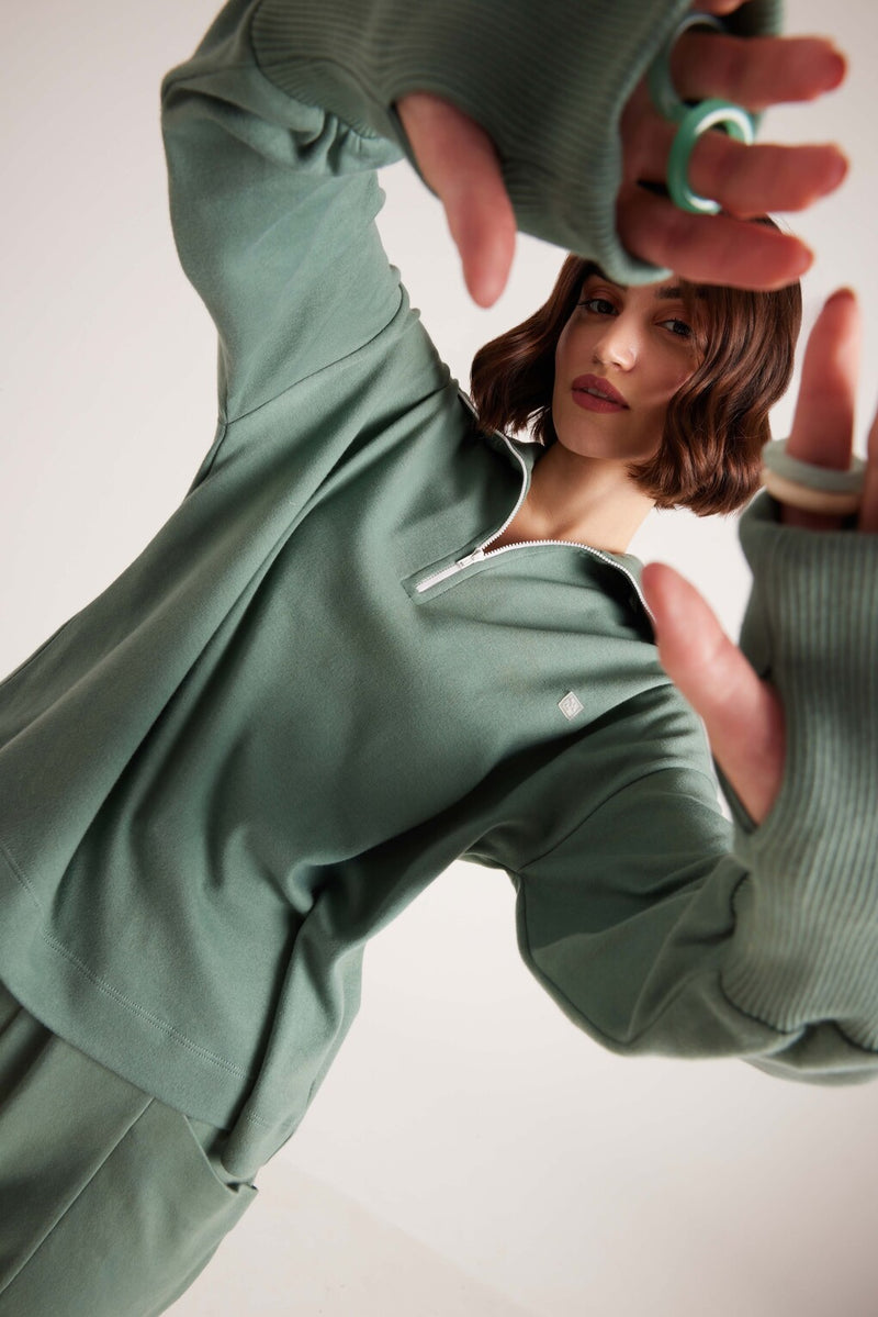 Sage Leaf Zipper Bliss Pullover