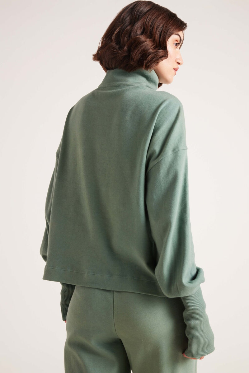 Sage Leaf Zipper Bliss Pullover
