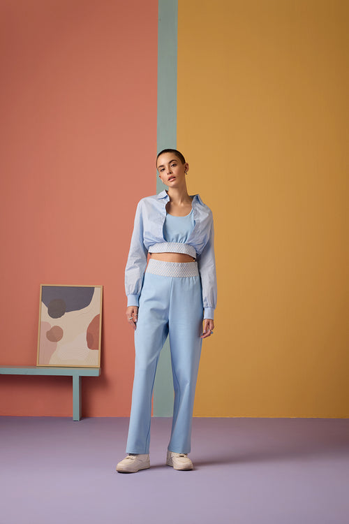 Gro-ove in Grid Top- Ice Blue