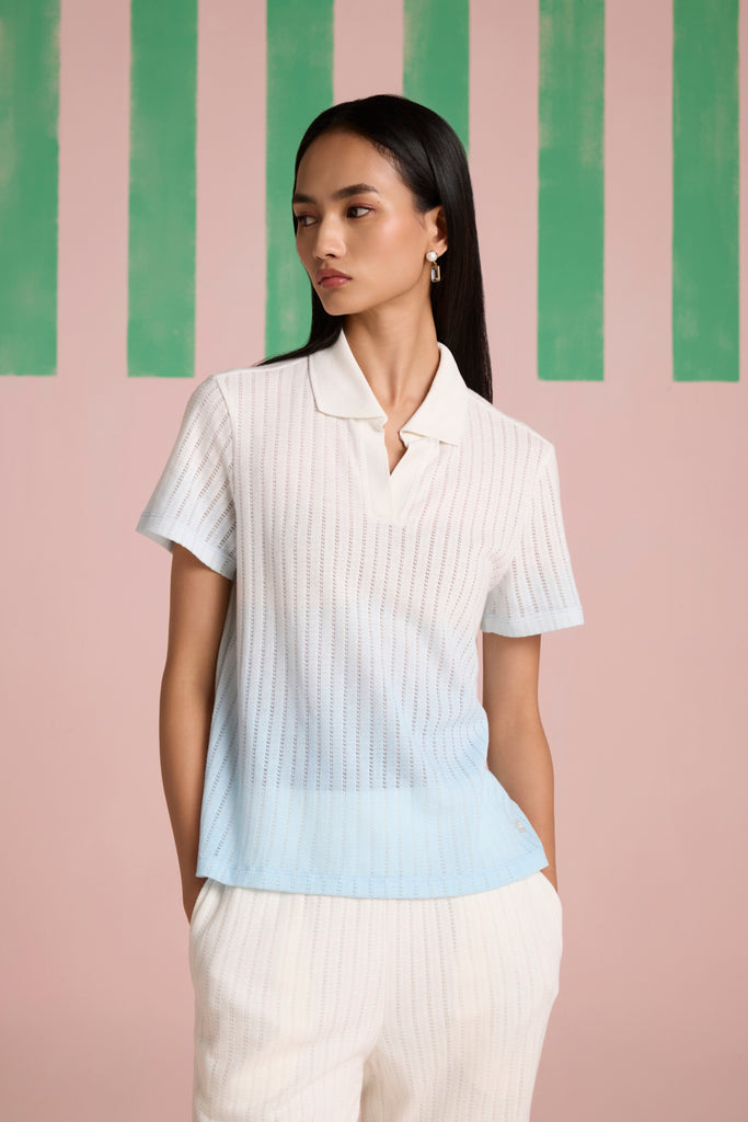 Serene Stitch Ombre Top - Sky Kelp