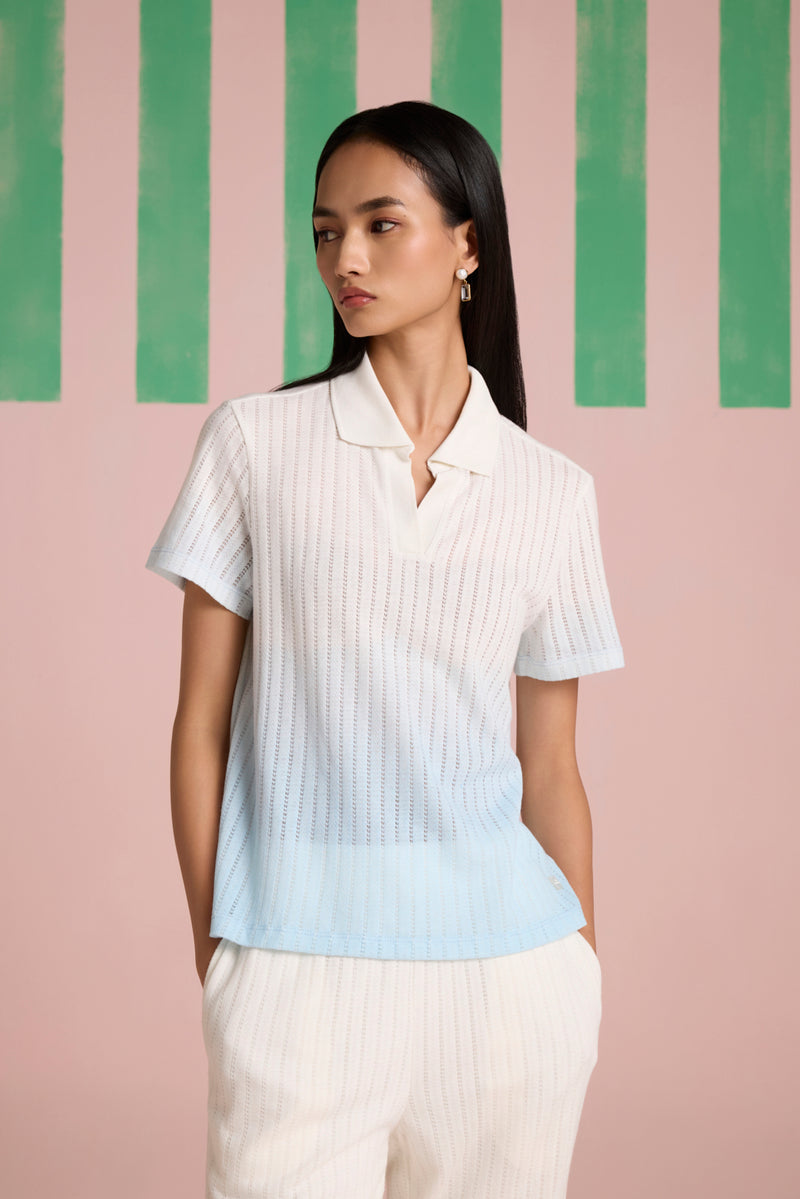 Serene Stitch Ombre Top - Sky Kelp