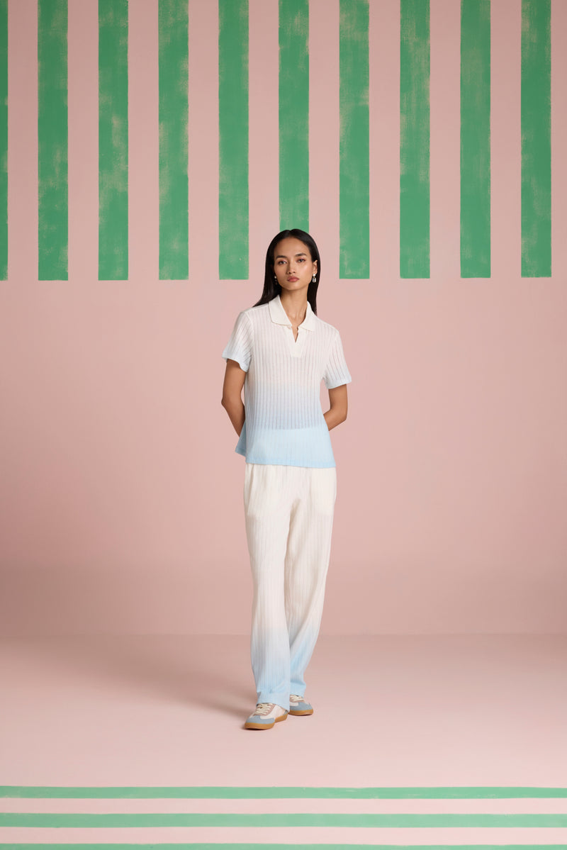 Serene Stitch Ombre Top - Sky Kelp