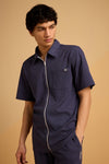 Maritime Zip-Up Shirt - Navy Blue