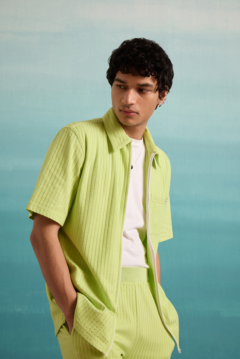 Emerald Breeze Zip-up Shirt