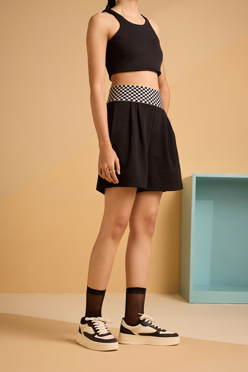 Noir Grid Flare Shorts