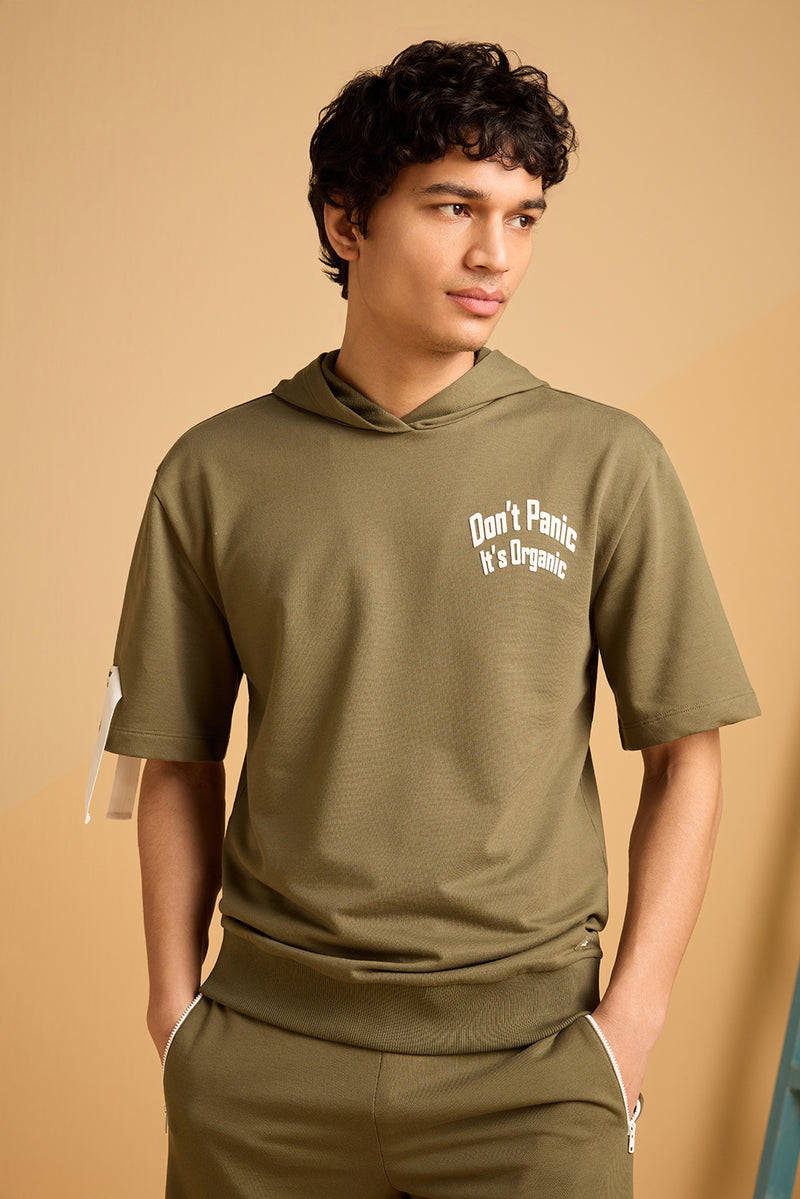 Don't PANIC , It's ORGANIC Hoodie Tee - Green Fig