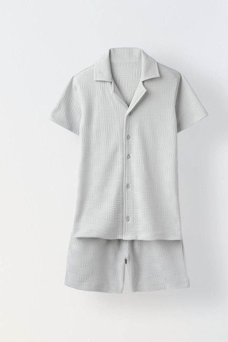 Spunkies White Summer Cotton Structured Fabric Boys Shirt Set