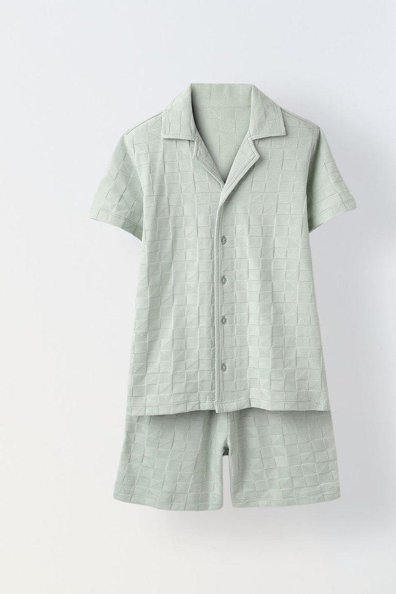 Spunkies Summer Green Cotton Structured Fabric Boys Shirt Set