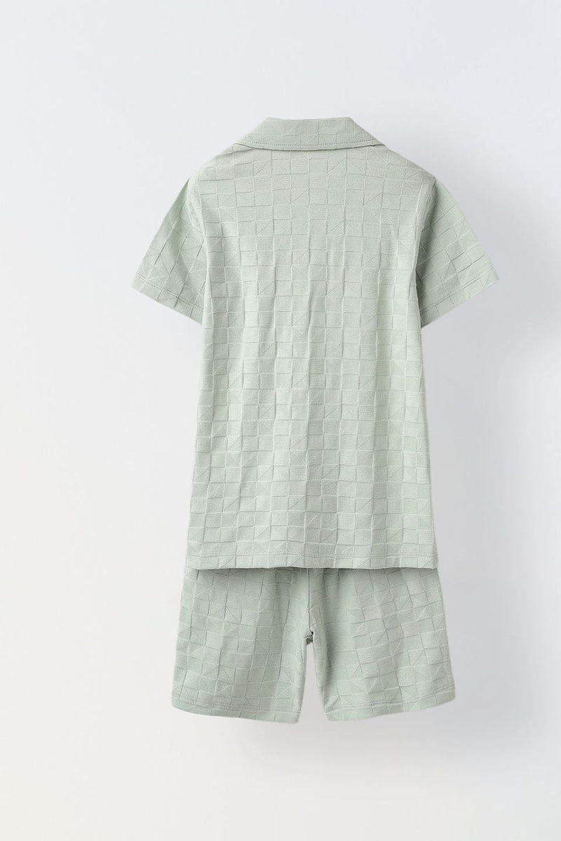 Spunkies Summer Green Cotton Structured Fabric Boys Shirt Set
