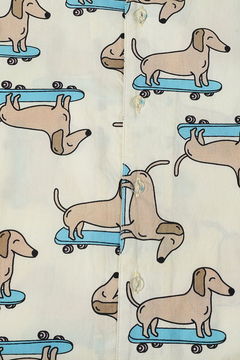 Spunkies Off White Dachshund Print Cotton Co-Ord Set For Boy