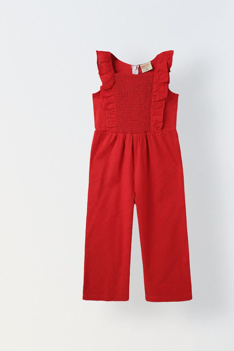 Spunkies Red Schifli Ruffle Sleeve Jumpsuit