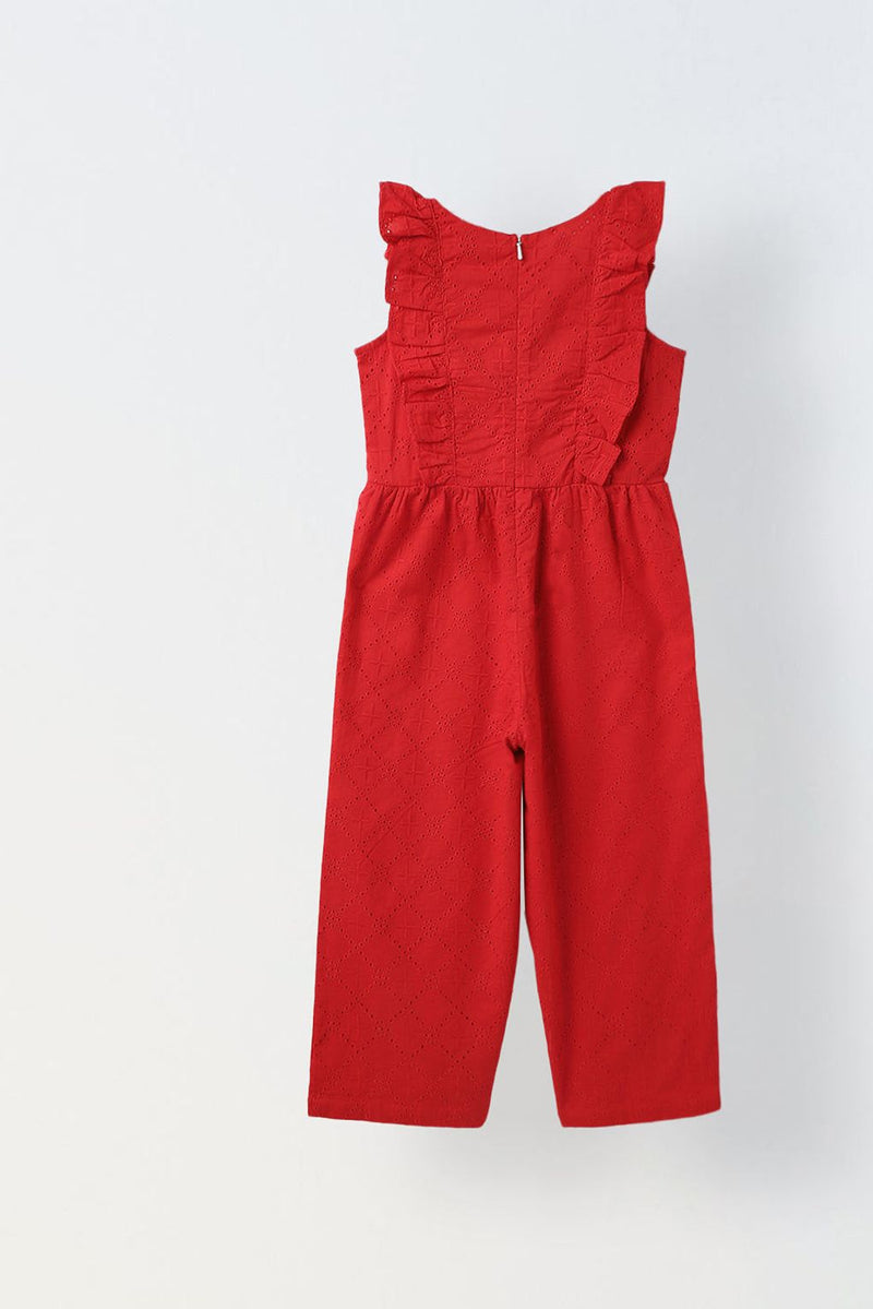 Spunkies Red Schifli Ruffle Sleeve Jumpsuit