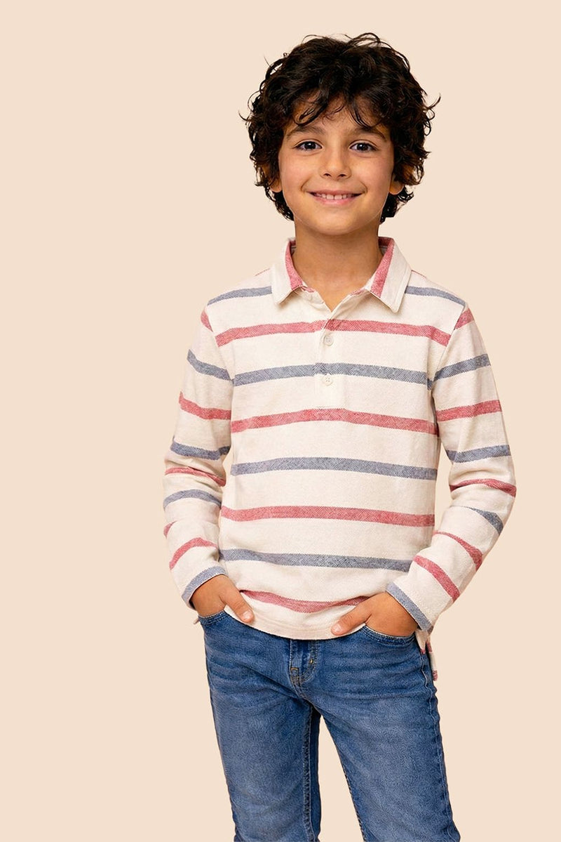 Spunkies Boys Chalk Collar Neck Striped Polo T-Shirt